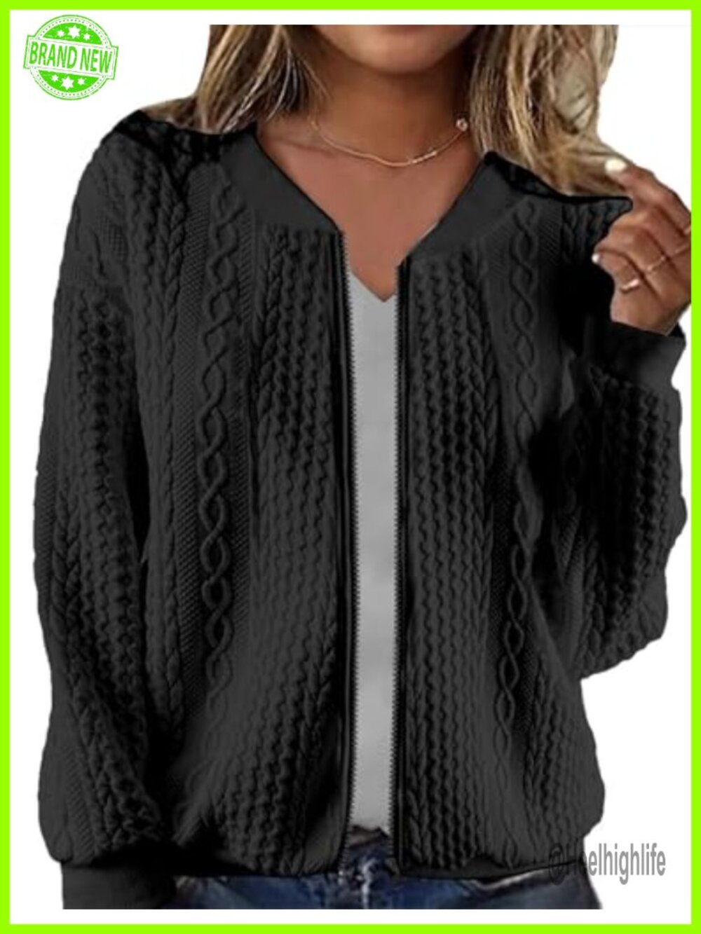 Womens Zip Up Cardigan Sweater Hoodie Long Sleeve Loose Fit Jacket